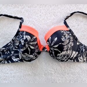 VENUS Black & Coral Floral Underwire Bikini Top - Tropicoral, Size B